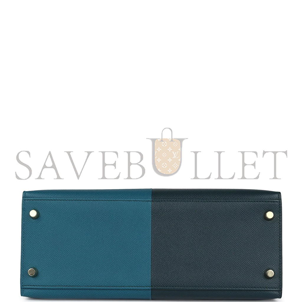 H**mes kelly sellier 28 casaque vert cypres and vert bosphore epsom gold hardware (28*22*10cm)